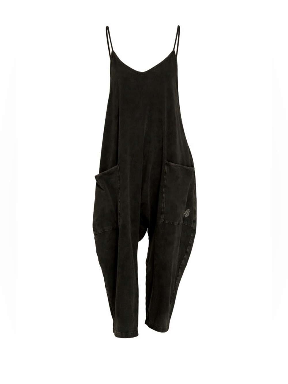 Free People Stonewashed Black Dropped Crotch Harem Jumpsuit Pockets